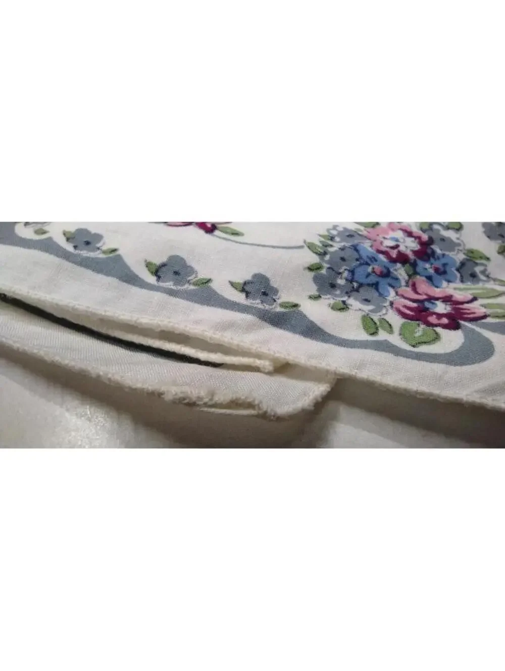 Vintage Hankie Cotton Gray White Floral Periwinkle Floral Handkerchief Placemat